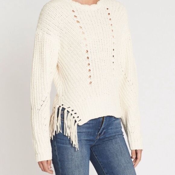 Joie women’s cream Taelar Crewneck open knit long sleeves sweater size xsmall - Picture 1 of 10